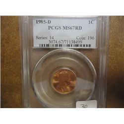 1985-D LINCOLN CENT PCGS MS67 RD