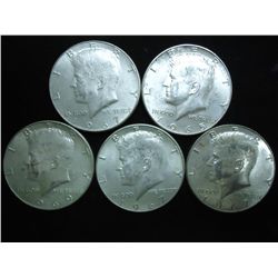 5 ASSORTED 40% SILVER KENNEDY HALF DOLLARS