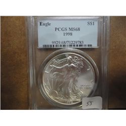 1998 AMERICAN SILVER EAGLE PCGS MS68