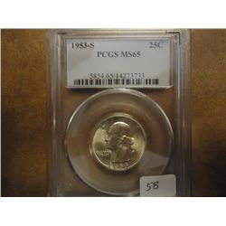 1953-S WASHINGTON SILVER QUARTER PCGS MS65