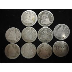 10 ASSORTED 1850'S SEATED LIBERTY DIMES