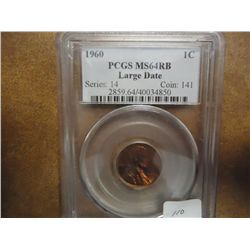 1960 LARGE DATE LINCOLN CENT PCGS MS64RB