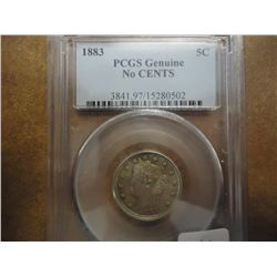 1883 LIBERTY "V" NICKEL PCGS GENUINE LOOKS AU+
