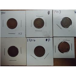 1901,02,03,04,06 & 07 INDIAN HEAD CENTS