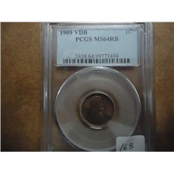 1909 VDB LINCOLN CENT PCGS MS64RB
