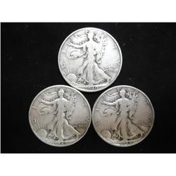 1940,42 & 44-D WALKING LIBERTY HALF DOLLARS