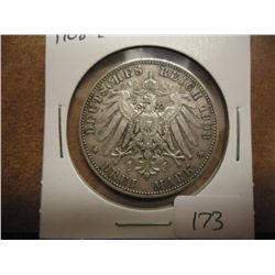 1908-E GERMAN SILVER 3 MARK