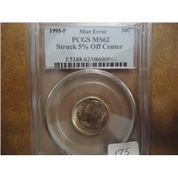 ERROR 1995-P ROOSEVELT DIME STRUCK 5% OFF CENTER