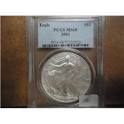 2001 AMERICAN SILVER EAGLE PCGS MS68