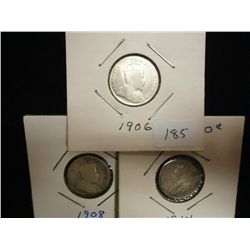 1906,08 & 14 CANADA SILVER 10 CENTS