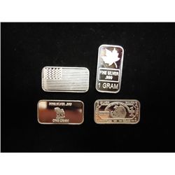 4 ASSORTED 1 GRAM FINE SILVER INGOTS US FLAG,
