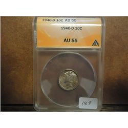 1940-D MERCURY DIME ANACS AU55