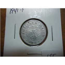 1941-F GERMAN 50 PFENNIGS WITH SWASTIKA