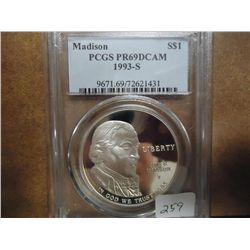 1993-S MADISON SILVER DOLLAR PCGS PR69 DCAM