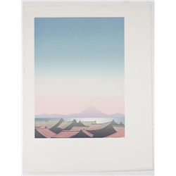 Pastel Japanese Rooftop Landscape Print Unknown Artist