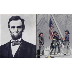 2 Photos USA Abraham Lincoln Flag Ground Zero 9/11