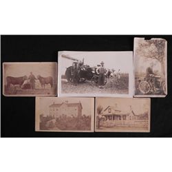 5 Antique Outdoor Photographs Rural, House, Motorcycle