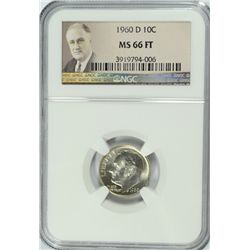 1960-D ROOSEVELT DIME, NGC MS-66 FULL TORCH! RARE!!