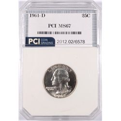 1961-D WASHINGTON QUARTER, PCI MS-67  RARE! NICE!  TRENDS FOR $3000.00