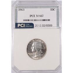 1963 WASHINGTON QUARTER, PCI MS-67  TRENDS FOR $2500.00