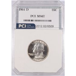 1964-D WASHINGTON QUARTER, PCI MS-67  TRENDS FOR $1750.00