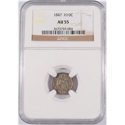 1847 SEATED LIBERTY HALF DIME, NGC AU-55