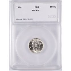 1944 MERCURY DIME, SEGS MS-67 FSB SUPER!