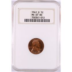 1941-D LINCOLN CENT, NGC MS-67 RED!