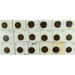 (18) 1900 INDIAN HEAD CENTS