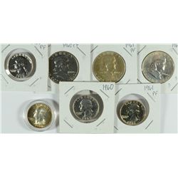 2-1960 PROOF HALVES & QUARTERS, 1961 PROOF HALF& QUARTER, 1952-S WASHINGTON