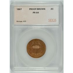 1867 PROOF 2 CENT SEGS PR-64 BN