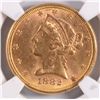 Image 2 : 1882 $5 GOLD LIBERTY NGC MS-63 CAC