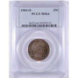 1903-O BARBER QUARTER, PCGS MS-64 GORGEOUS COLORS!