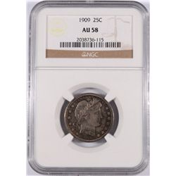 1909 BARBER QUARTER, NGC AU-58  NICE!