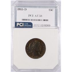 1915-D BARBER QUARTER, PCI AU-58  BEAUTIFUL  TONING