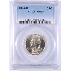 1940-D WASHINGTON QUARTER PCGS MS66 BLAST WHITE RARE