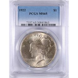 1922 PEACE SILVER DOLLAR, PCGS MS-65