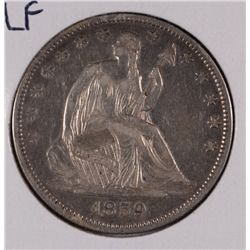 1859 SEATED HALF DOLLAR AU-50