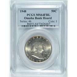 1948 FRANKLIN HALF DOLLAR, OMAHA BANK HOARD, PCGS 64 FBL