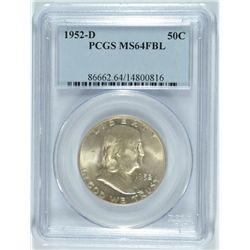 1952-D FRANKLIN HALF DOLLAR, PCGS MS64 FBL