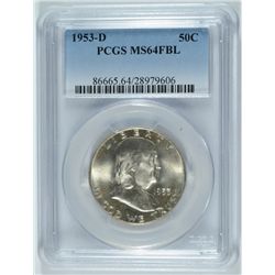 1953-D FRANKLIN HALF DOLLAR, PCGS MS64 FBL