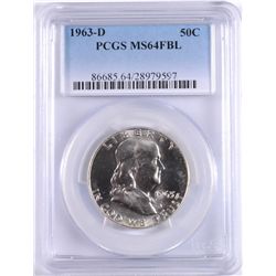 1963-D FRANKLIN HALF DOLLAR, PCGS MS64 FBL