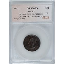 1857 HALF CENT SEGS MS-62 (C-1) ROCKY MOUNTAIN COLLECTION