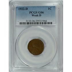 1922-D LINCOLN CENT (WEAK D) PCGS GOOD-6