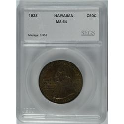 1928 HAWAIIAN COMMEN HALF DOLLAR SEGS MS-64