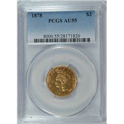 1878 $3 GOLD PCGS AU-55