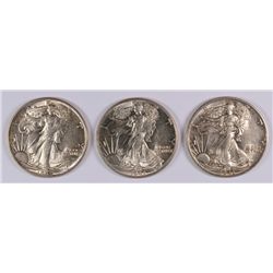 (3) 1943 WALKING LIBERTY HALF DOLLAR CH AU'S