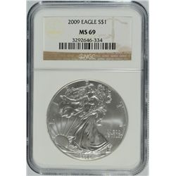 2009 SILVER AMERICAN EAGLE NGC MS-69