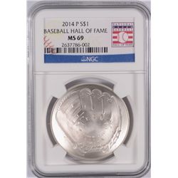 2014 BASEBALL HALL OF FAME SILVER DOLLAR, NGC MS-69!  WOW!!