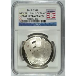 2014 BASEBALL HALL OF FAME SILVER DOLLAR, NGC PROOF-69 ULTRA CAMEO  BEAUTIFUL!